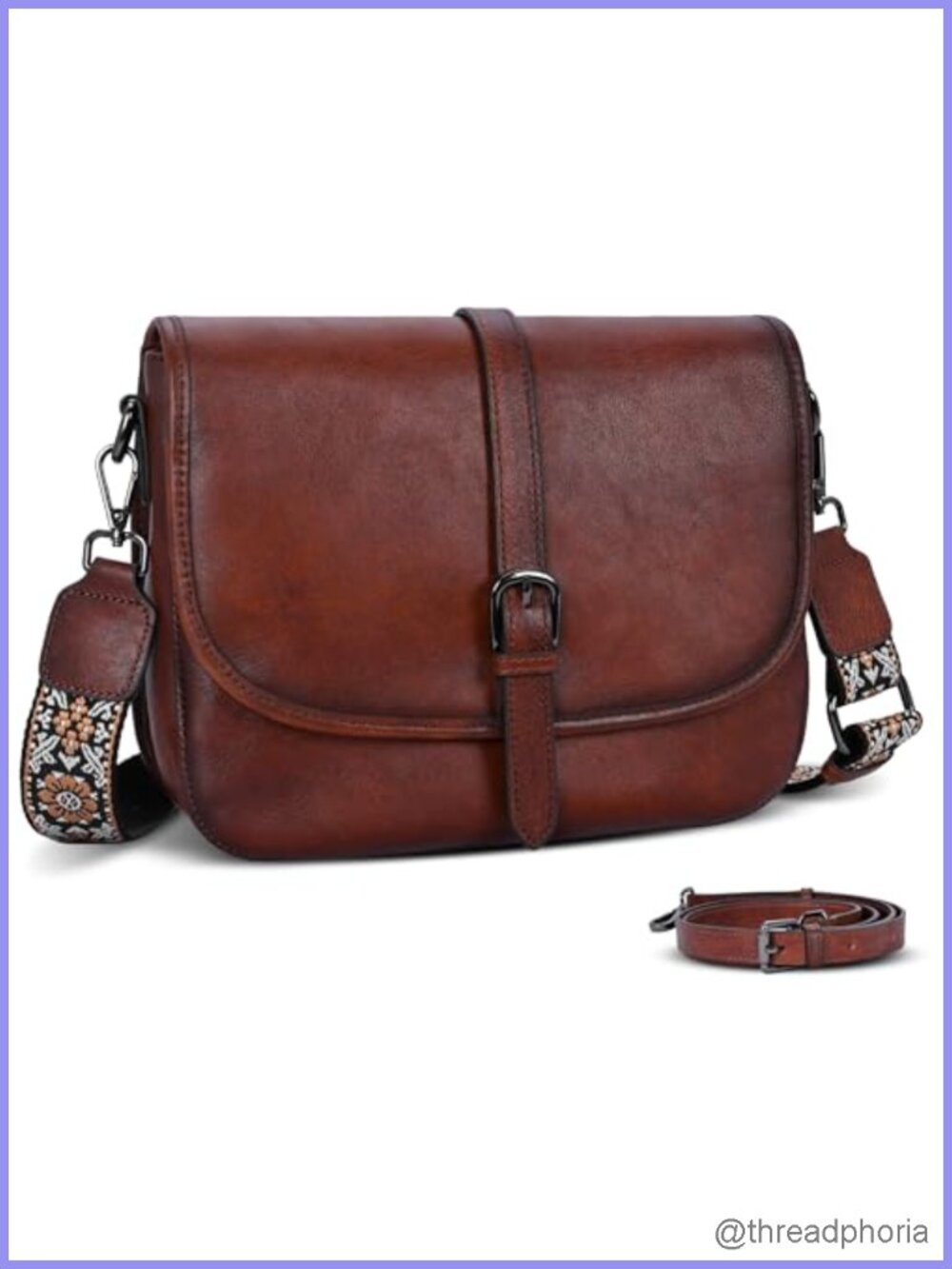 Women's Leather Crossbody Bag with 2 Straps Flap Saddle Purse